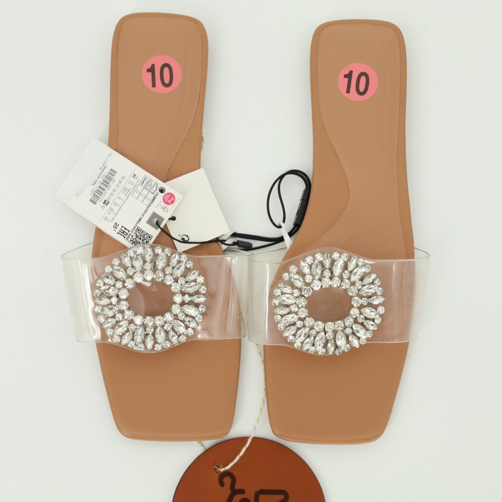 ZARA EMBELLISHED VINYL FLAT SANDALS - Picture 2 of 6